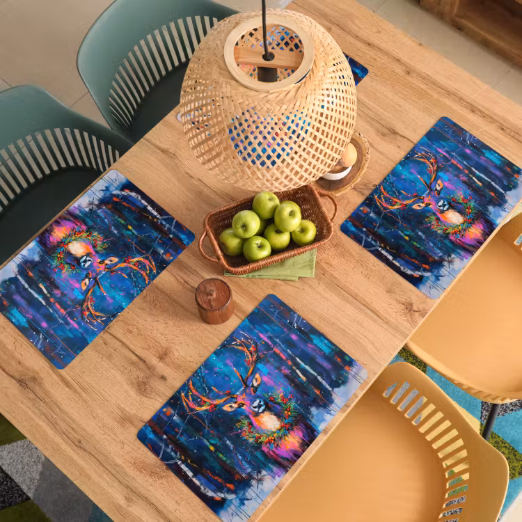 Placemat vinyl - Rendier - Krans - Sprookjesachtig - Blauw — 3