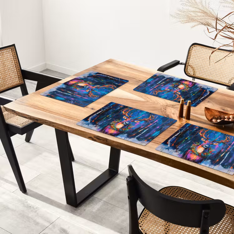 Placemat vinyl - Rendier - Krans - Sprookjesachtig - Blauw — 4