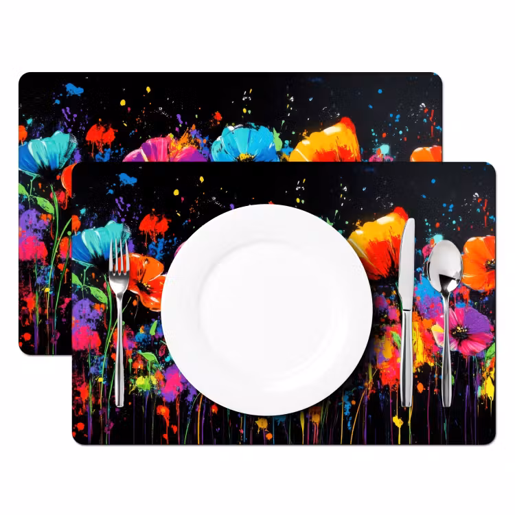 Placemat vinyl - Bloemen - Kleurrijk - Spetters — 2