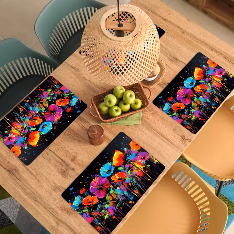 Placemat vinyl - Bloemen - Kleurrijk - Spetters — 3