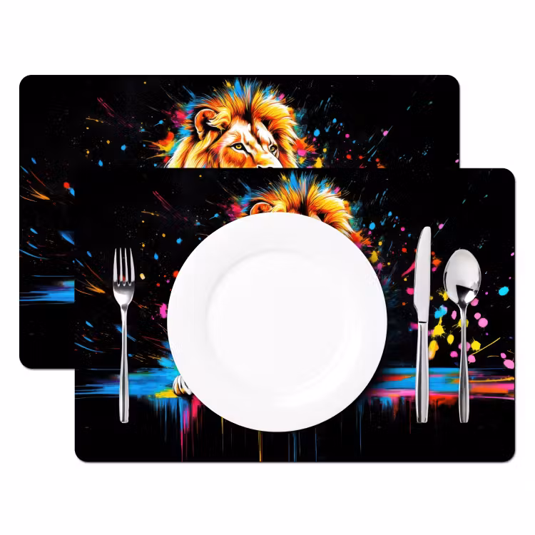 Placemat vinyl - Leeuw - Kleurrijk - Spetters — 2