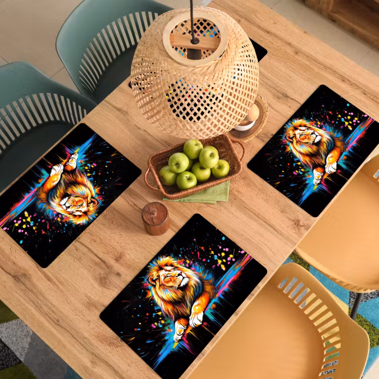 Placemat vinyl - Leeuw - Kleurrijk - Spetters — 3