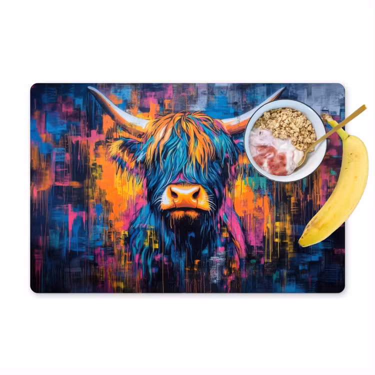 Placemat vinyl - Schotse Hooglander - Abstract - Kleurrijk — 1