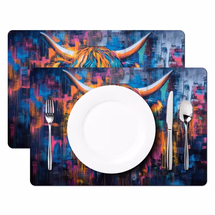 Placemat vinyl - Schotse Hooglander - Abstract - Kleurrijk — 2