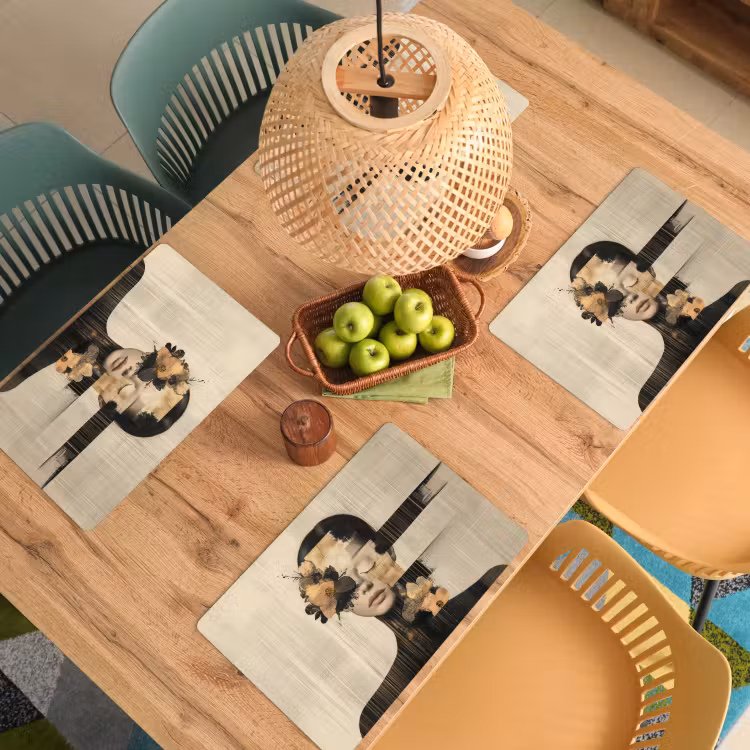 Placemat vinyl - Gezicht - Bloemen - Zwart - Vrouw — 3