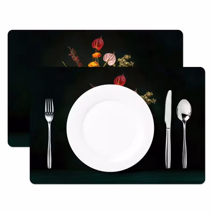 Placemat vinyl - Bloemen - Vaas - Zwart — 2