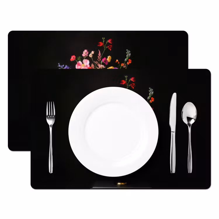 Placemat vinyl - Kleurrijk - Boeket - Vaas - Goud — 2