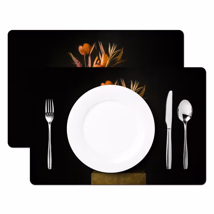 Placemat vinyl - Boeket - Oranje - Gouden - vaas — 2