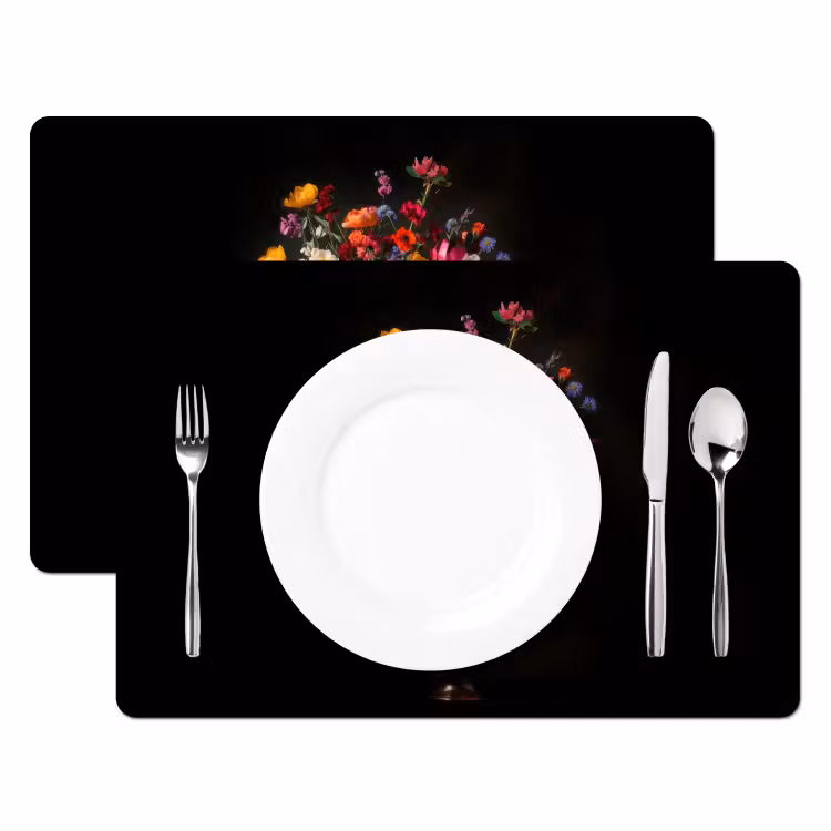 Placemat vinyl - Kleurrijk - Boeket - Vaas - Donkerbruin — 2