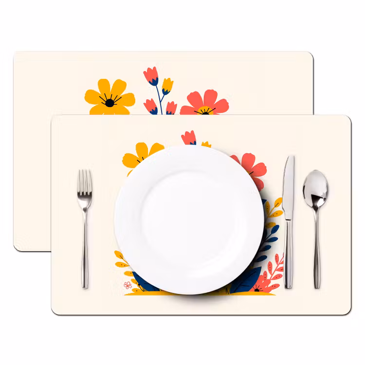 Placemat vinyl - Illustratie - Bloemen - Bladeren - Roze — 2