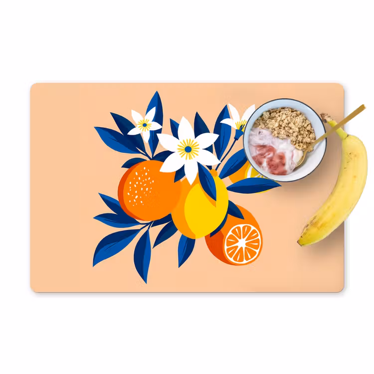 Placemat vinyl - Illustratie - Sinaasappels - Donkerblauw - Bloemen — 1