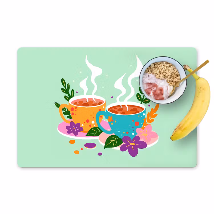 Placemat vinyl - Thee - Illustratie - Kopjes - Bloemen — 1