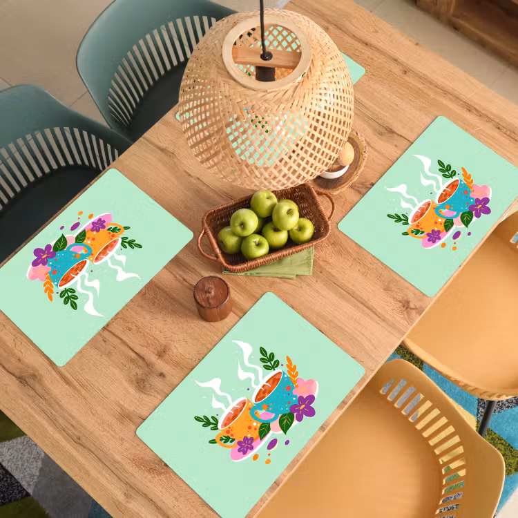 Placemat vinyl - Thee - Illustratie - Kopjes - Bloemen — 3