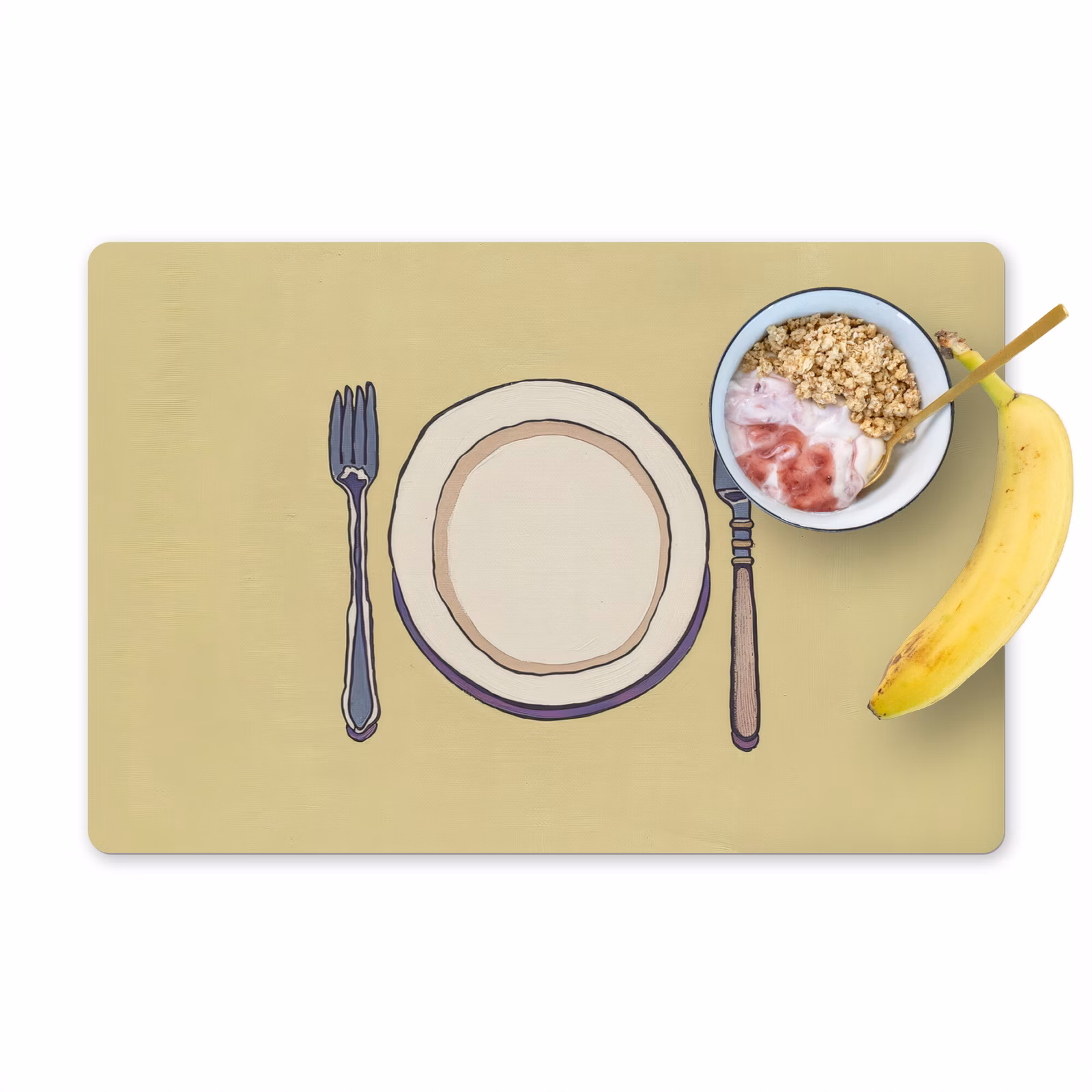 Placemat vinyl - Illustratie - Bord - Bestek - Beige — 1