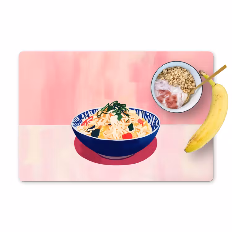 Placemat vinyl - Rijst - Illustratie - Kom - Groente — 1
