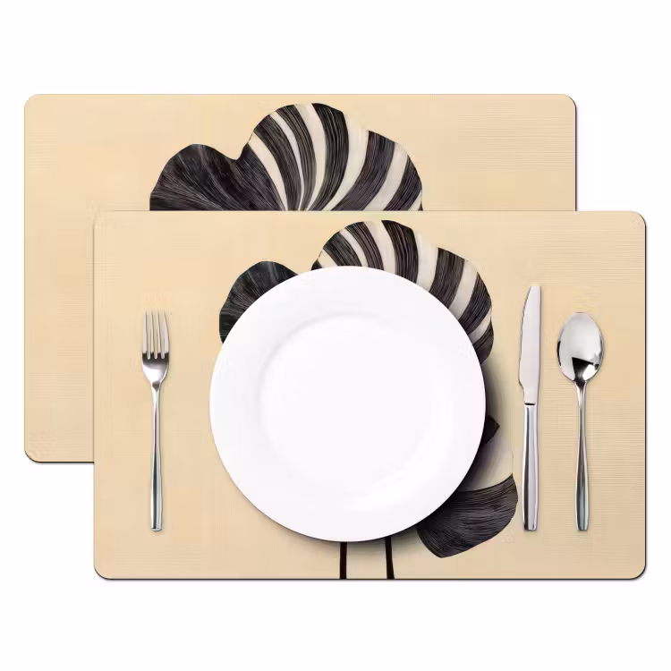 Placemat vinyl - Zwart - Bladeren - Strepen - Minimalistisch — 2