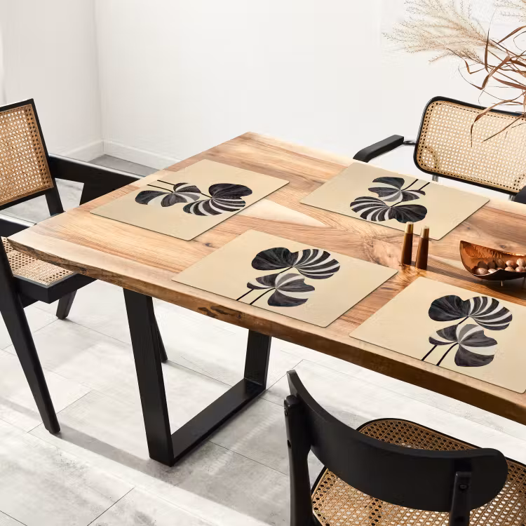 Placemat vinyl - Zwart - Bladeren - Strepen - Minimalistisch — 4