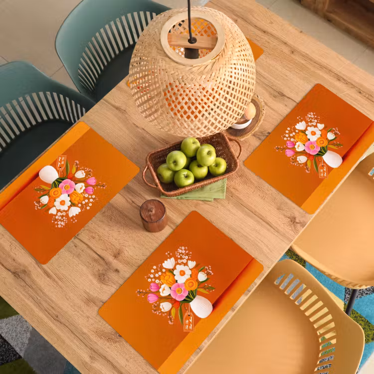 Placemat vinyl - Vaas - Bloemen - Oranje — 3