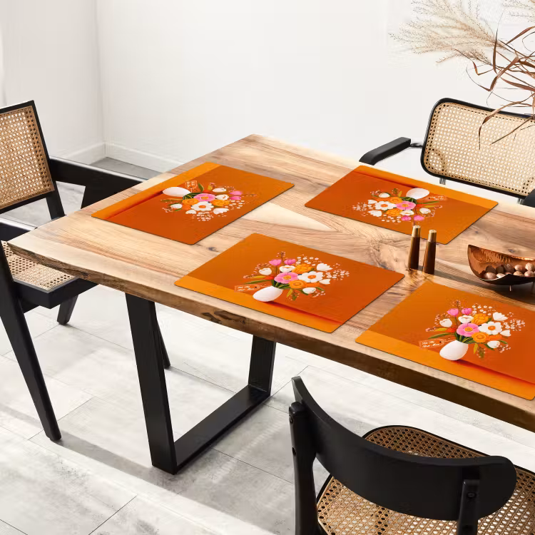 Placemat vinyl - Vaas - Bloemen - Oranje — 4