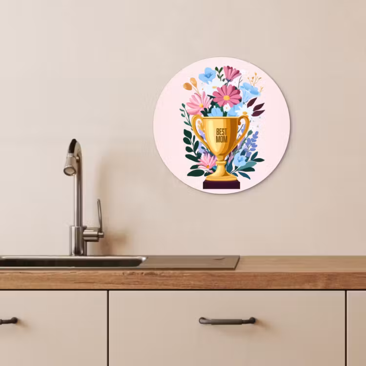 Muurcirkel - Trofee - Best Mom - Bloemen - Kleurrijk — 4