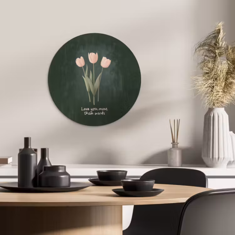 Muurcirkel - Tulpen - Roze - Tekst - Love — 3