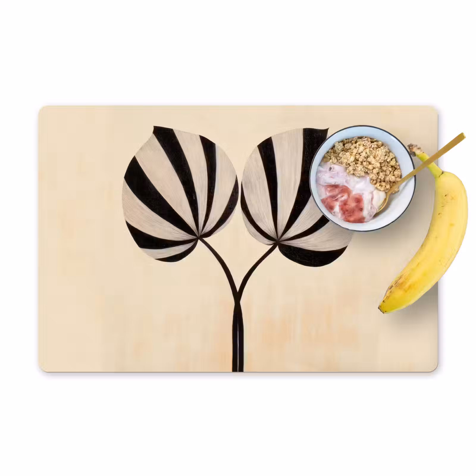 Placemat vinyl - Bladeren - Gestreept - Stengel - Beige — 1