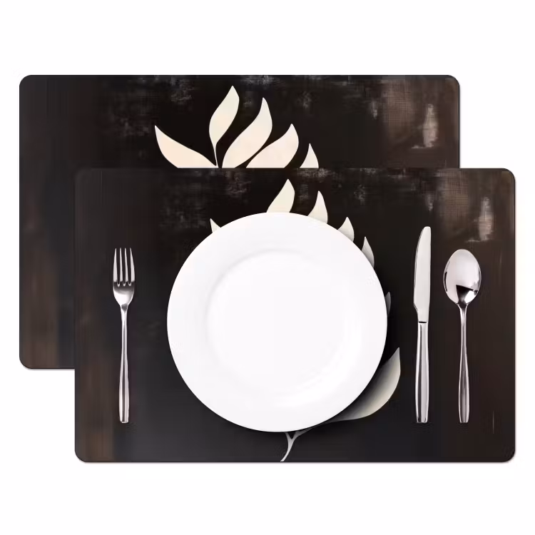 Placemat vinyl - Blad - Wit - Minimalistisch — 2