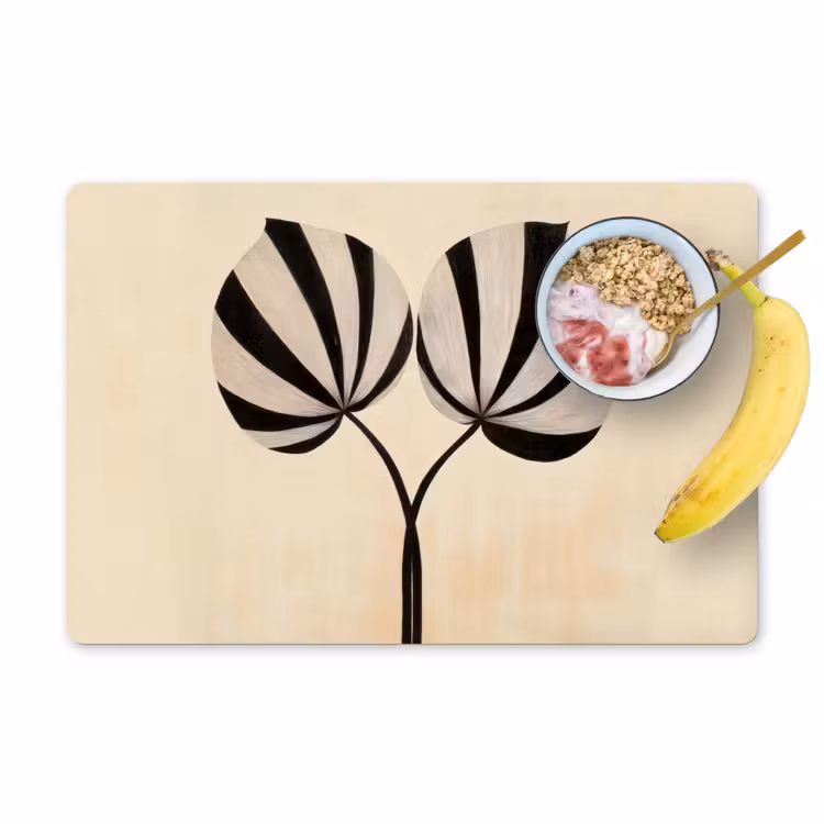 Placemat vinyl - Bladeren - Gestreept - Stengel - Beige — 1