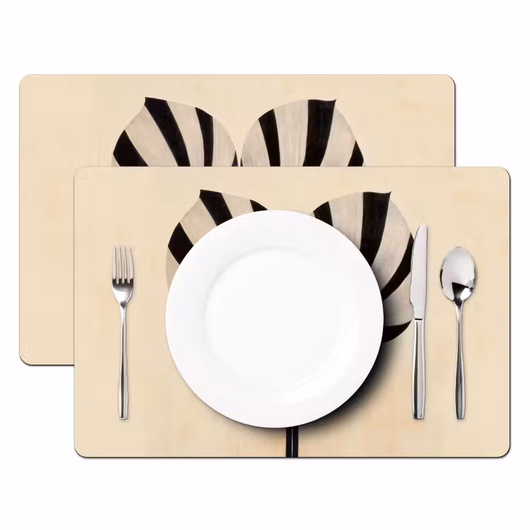 Placemat vinyl - Bladeren - Gestreept - Stengel - Beige — 2