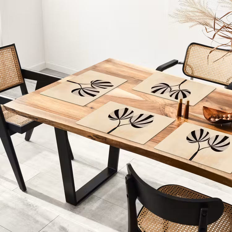 Placemat vinyl - Bladeren - Gestreept - Stengel - Beige — 4