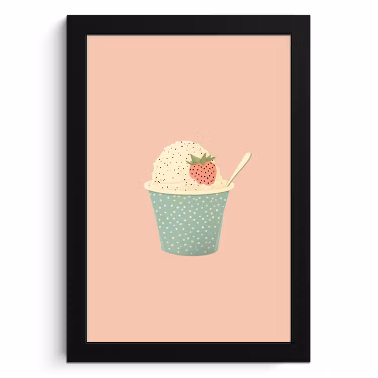 Poster met lijst - Bakje - Ijs - Aardbei - Roze — 1