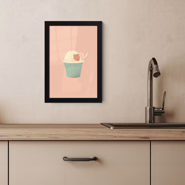 Poster met lijst - Bakje - Ijs - Aardbei - Roze — 3