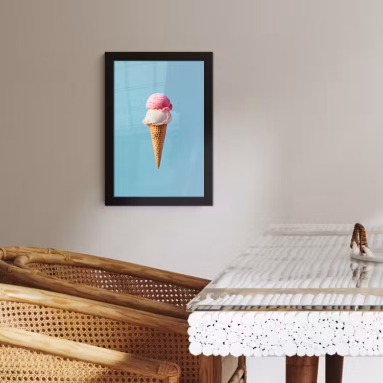 Poster met lijst - Bolletjes - Schepijs - Hoorntje - Blauw — 2