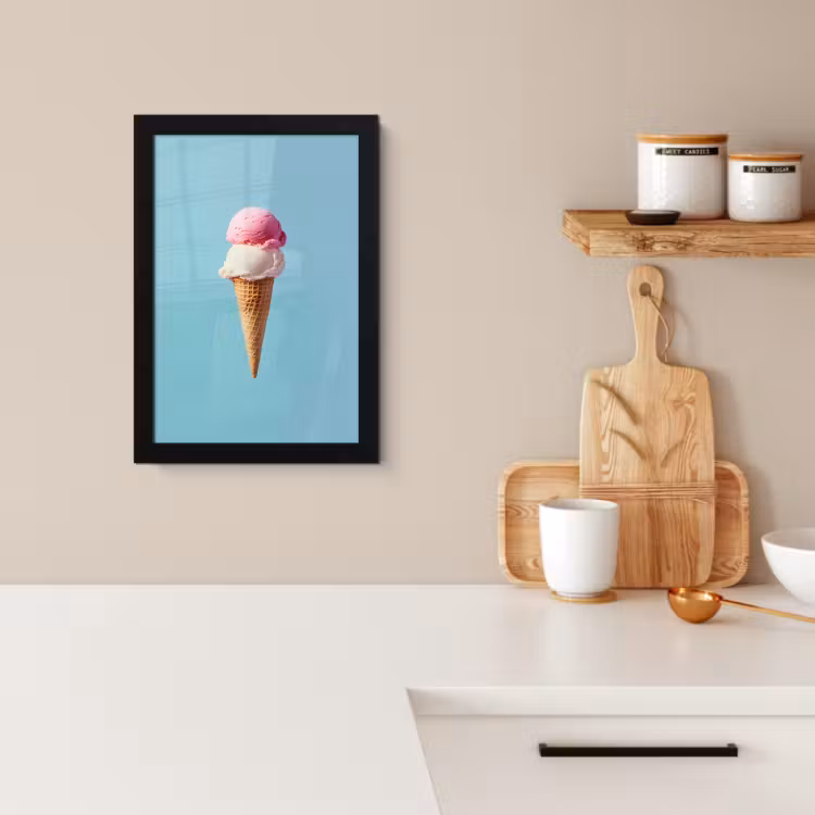 Poster met lijst - Bolletjes - Schepijs - Hoorntje - Blauw — 3