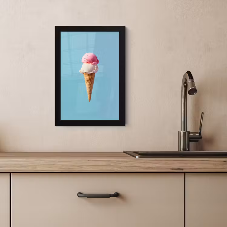 Poster met lijst - Bolletjes - Schepijs - Hoorntje - Blauw — 4