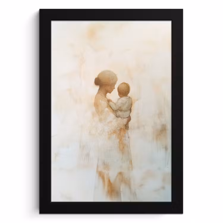 Poster met lijst - Kind - Moeder - Waterverfschilderij — 1