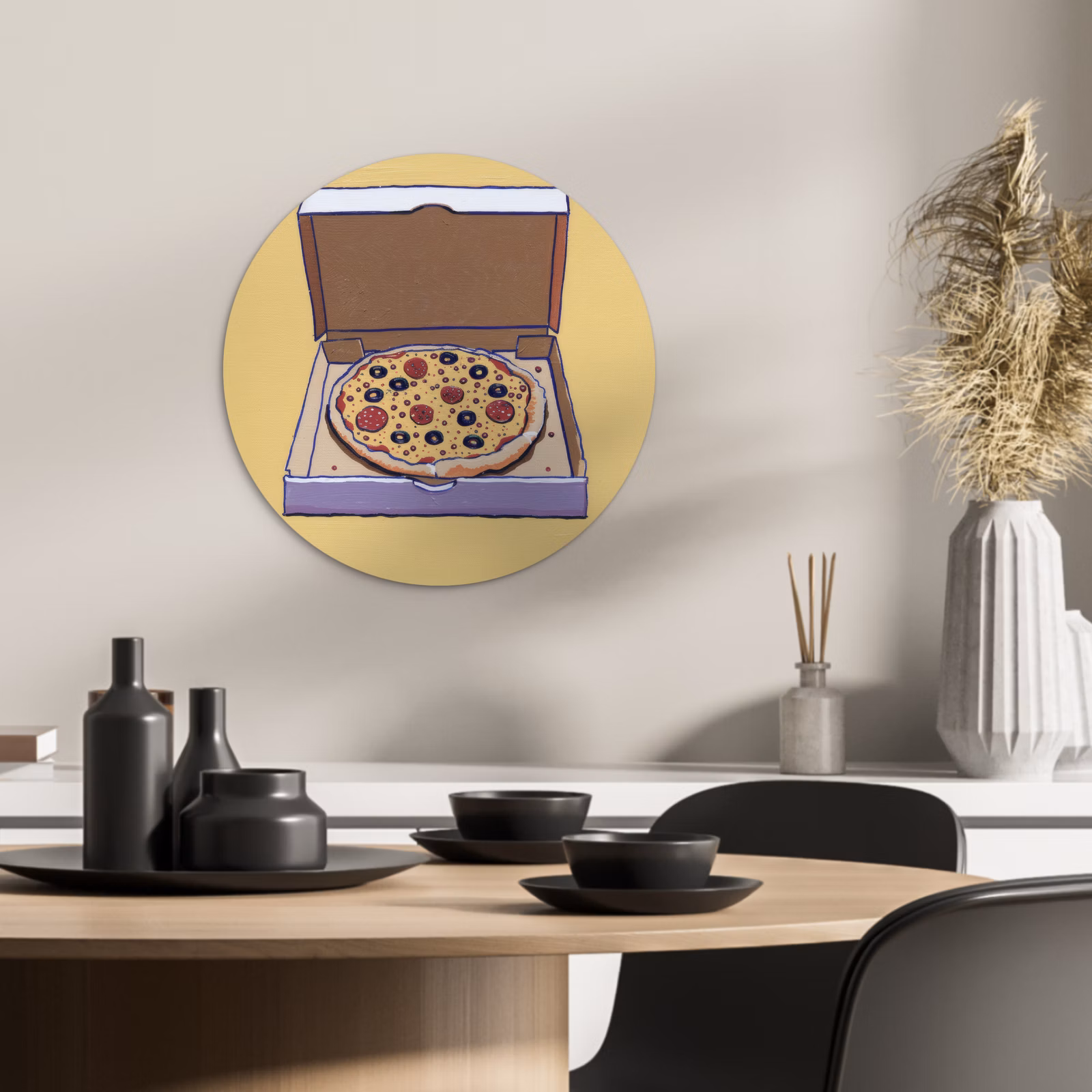 Muurcirkel - Pizza - Doos - Salami - Illustratie — 1