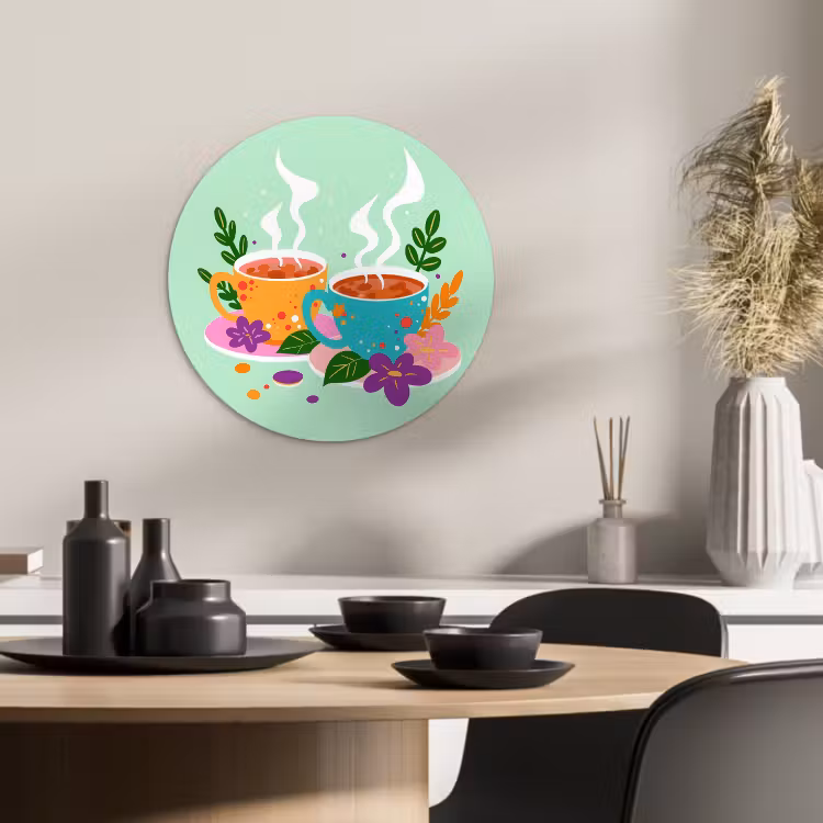 Muurcirkel - Thee - Illustratie - Kopjes - Bloemen — 4