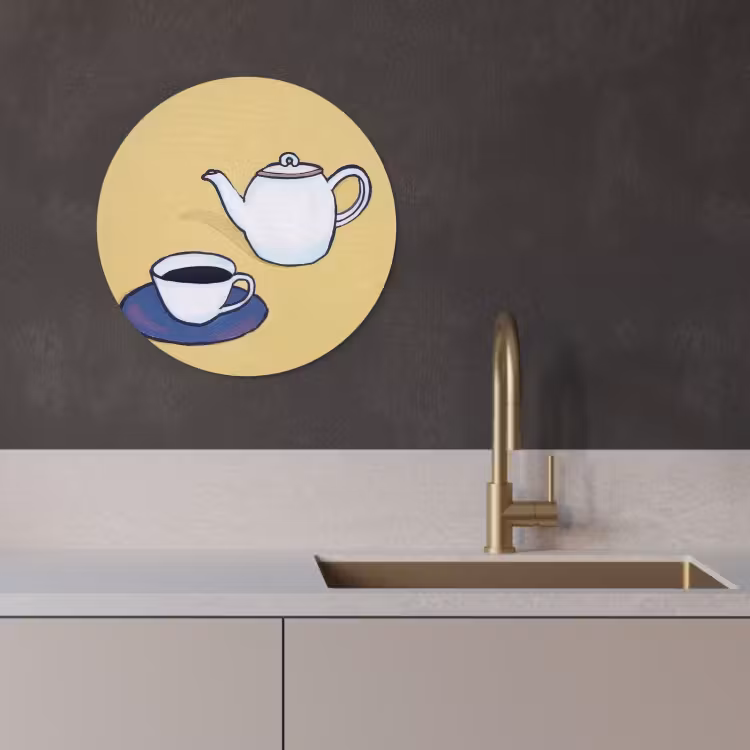 Muurcirkel - Theepot - Kopje - Beige - Illustratie — 2