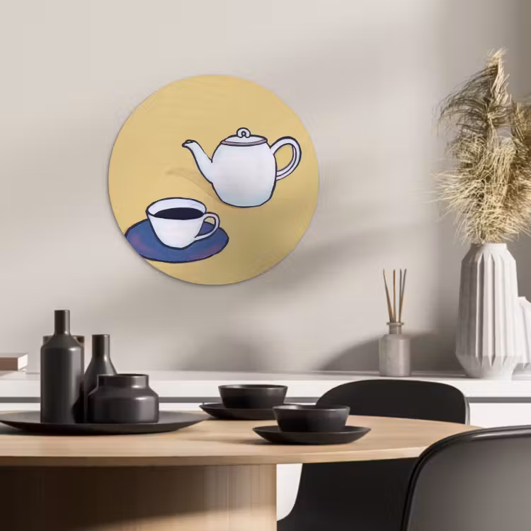 Muurcirkel - Theepot - Kopje - Beige - Illustratie — 3