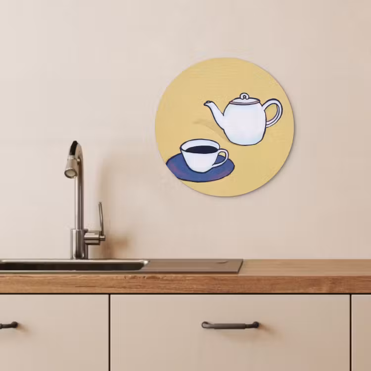 Muurcirkel - Theepot - Kopje - Beige - Illustratie — 4
