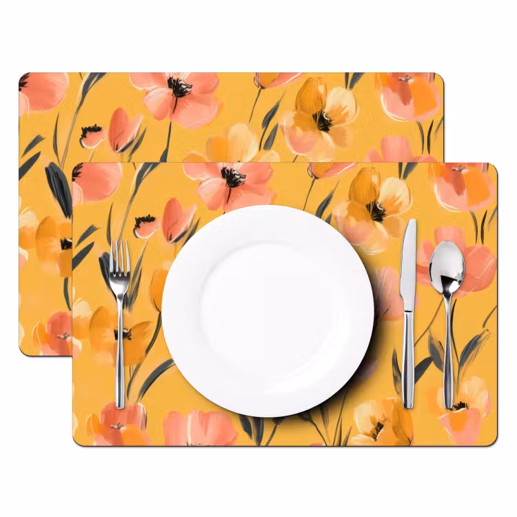 Placemat vinyl - Bloemen - Geschilderd - Geel — 2