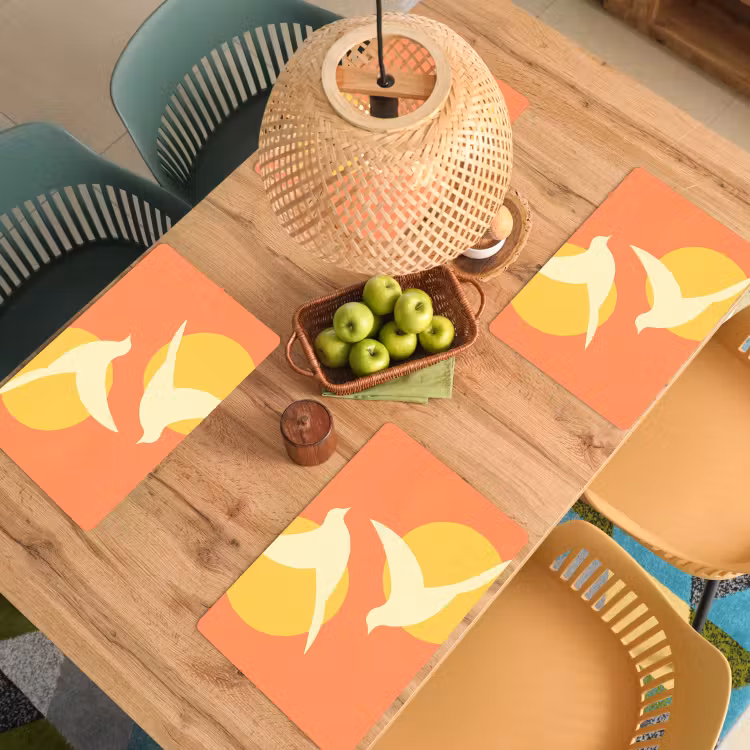 Placemat vinyl - Vogels - Cirkels - Geel — 3