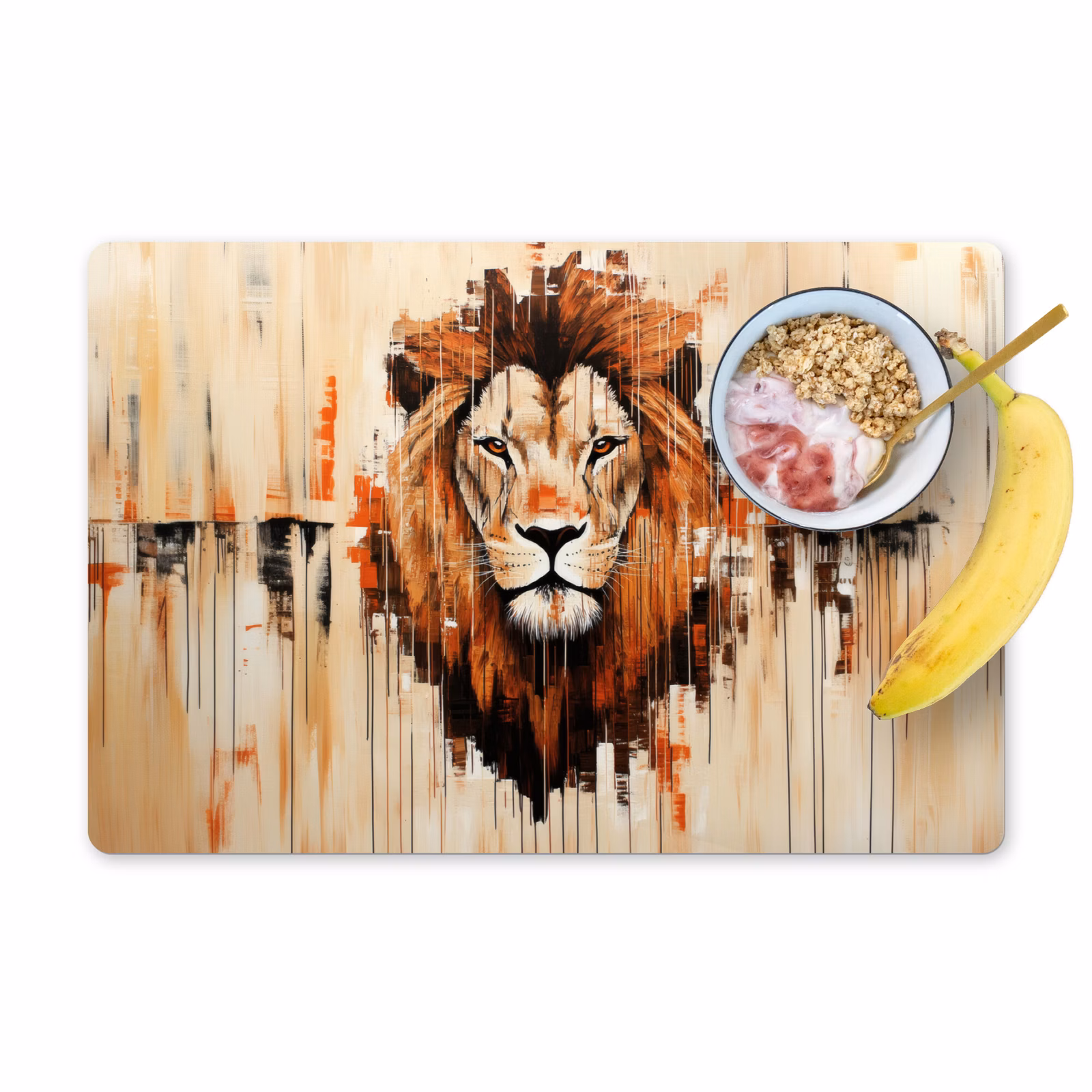 Placemat vinyl - Leeuwenkop - Lijnen - Crème — 1