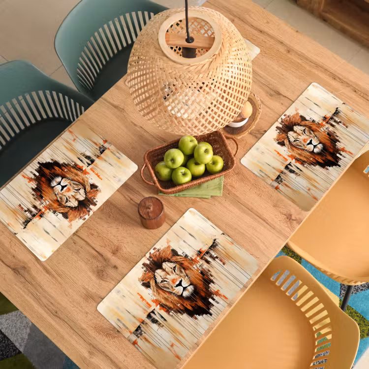 Placemat vinyl - Leeuwenkop - Lijnen - Crème — 3