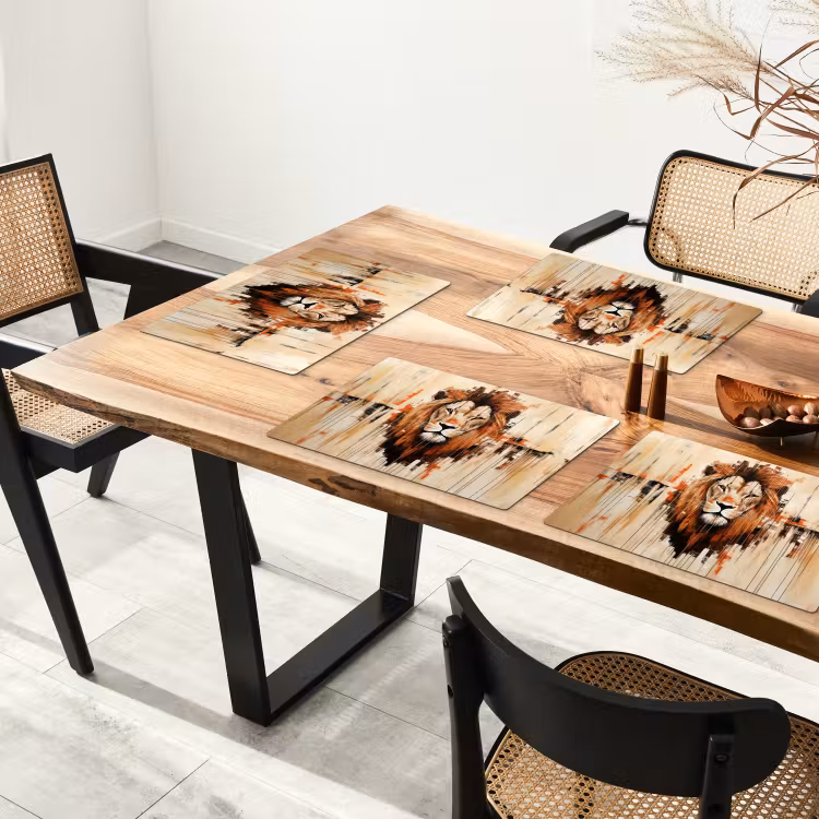 Placemat vinyl - Leeuwenkop - Lijnen - Crème — 4