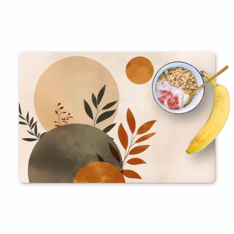 Placemat vinyl - Vormen - Rond - Bladeren - Beige — 1