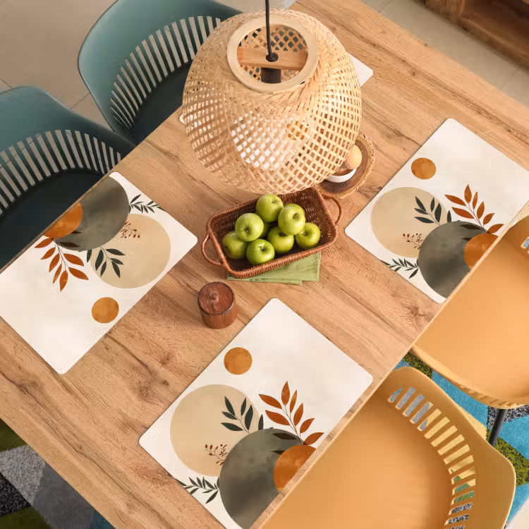 Placemat vinyl - Vormen - Rond - Bladeren - Beige — 3