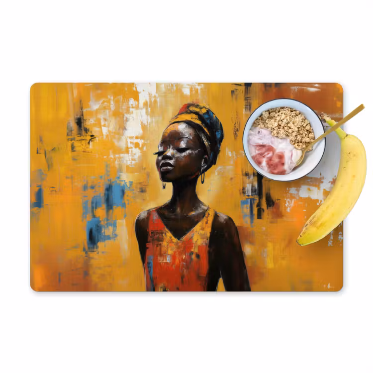 Placemat vinyl - Vrouw - Ogen - Penseelstreken - Geel — 1