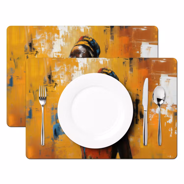 Placemat vinyl - Vrouw - Ogen - Penseelstreken - Geel — 2